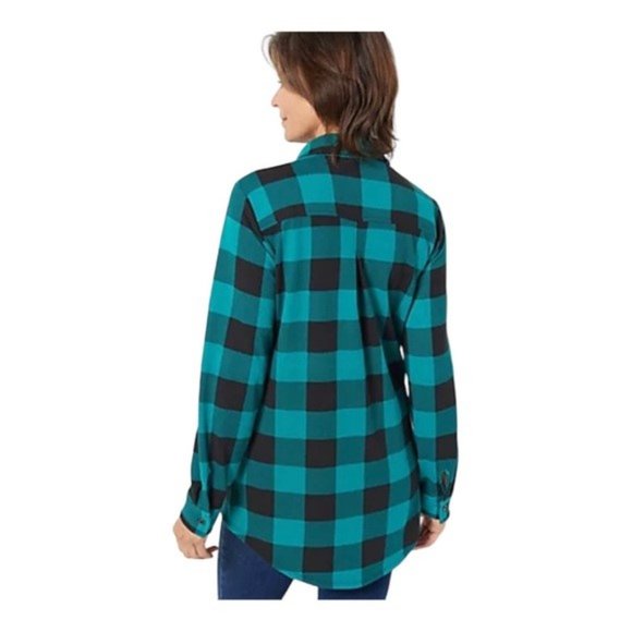 Denim and Co Heavenly Jersey Buffalo Plaid Button Front Tunic Top NWOT - Picture 3 of 8